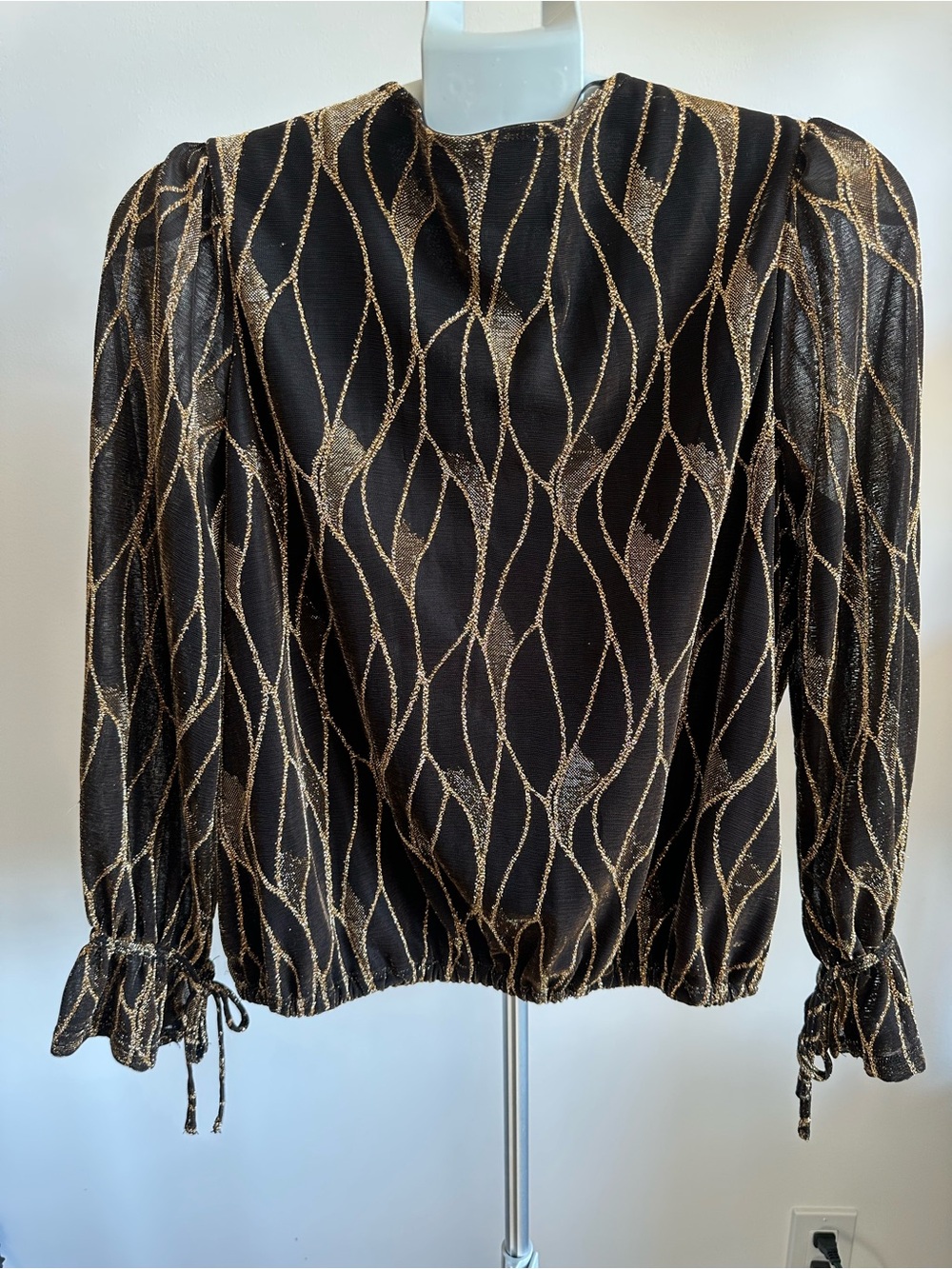 cleo Black Blouse with Gold Wave Pattern - Picture 7 of 7